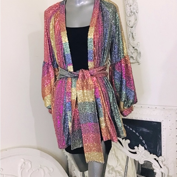 Farm Rio Rainbow Sequin Kimono NWOT - Picture 2 of 16